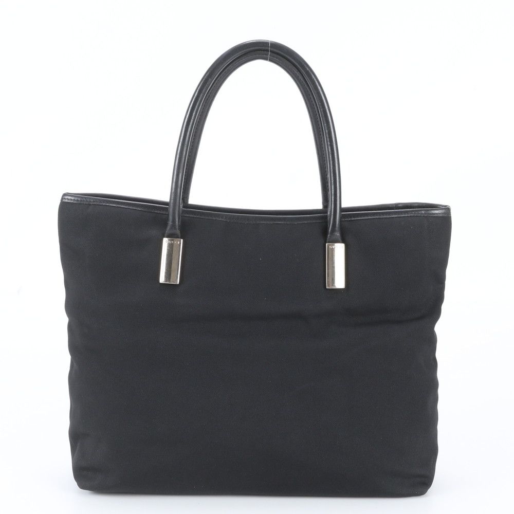 Gucci Leather Nylon Tote Bag Shoulder Hand Black