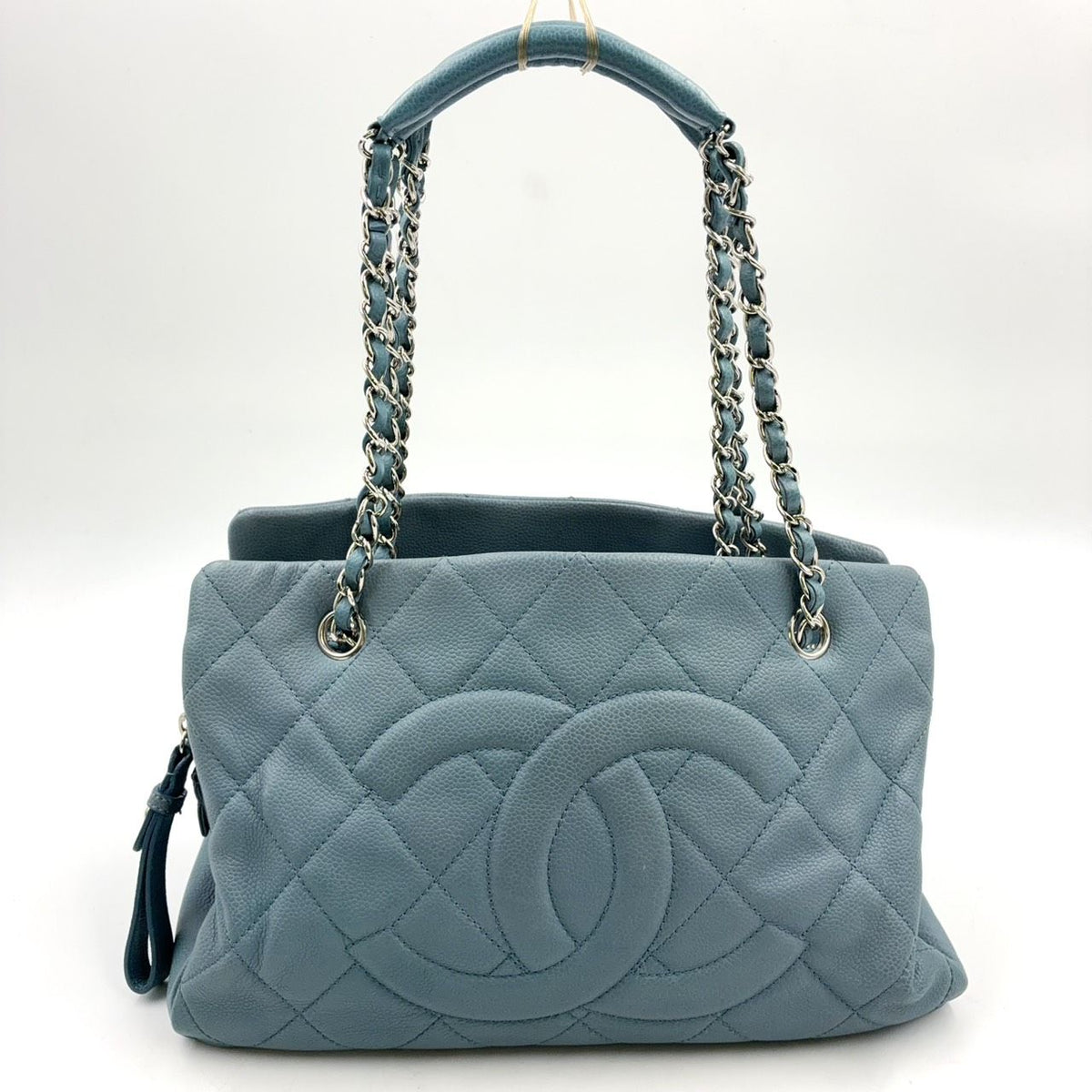 Chanel CC Logo Quilted Caviar Leather Blue Chain Shoulder Bag Silver