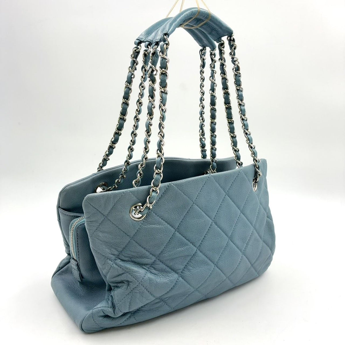 Chanel CC Logo Quilted Caviar Leather Blue Chain Shoulder Bag Silver — view 2