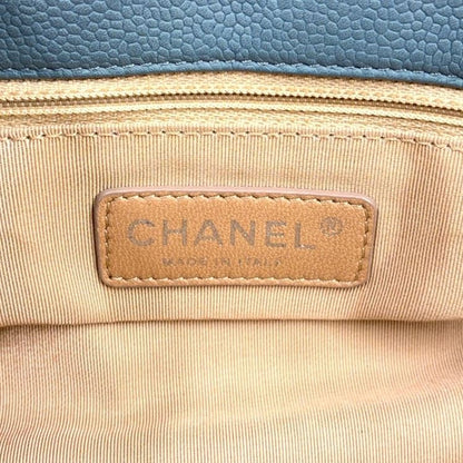 Chanel CC Logo Quilted Caviar Leather Blue Chain Shoulder Bag Silver — view 4