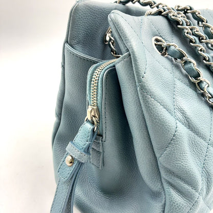 Chanel CC Logo Quilted Caviar Leather Blue Chain Shoulder Bag Silver — view 7