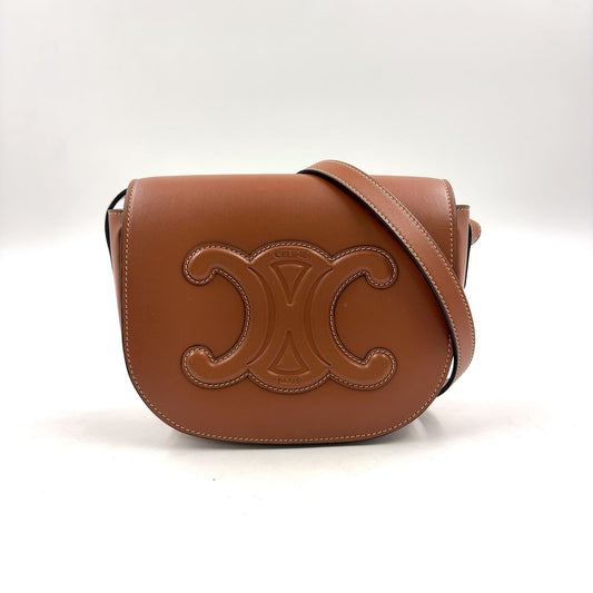 Celine Folco Cuir Triomphe Leather Brown Shoulder Bag Gold