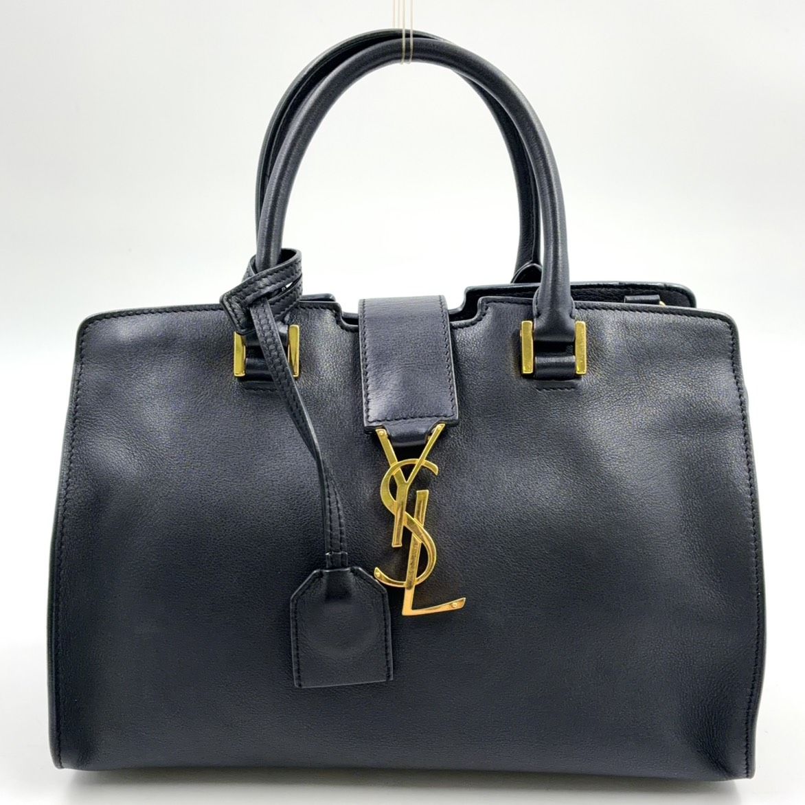 Saint Laurent Paris Baby Cabas Calfskin Black Handbag Gold