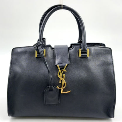 Saint Laurent Paris Baby Cabas Calfskin Black Handbag Gold