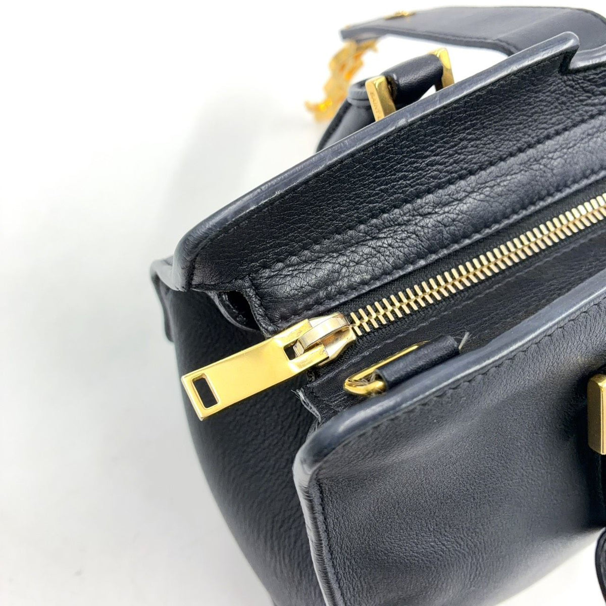 Saint Laurent Paris Baby Cabas Calfskin Black Handbag Gold — view 8
