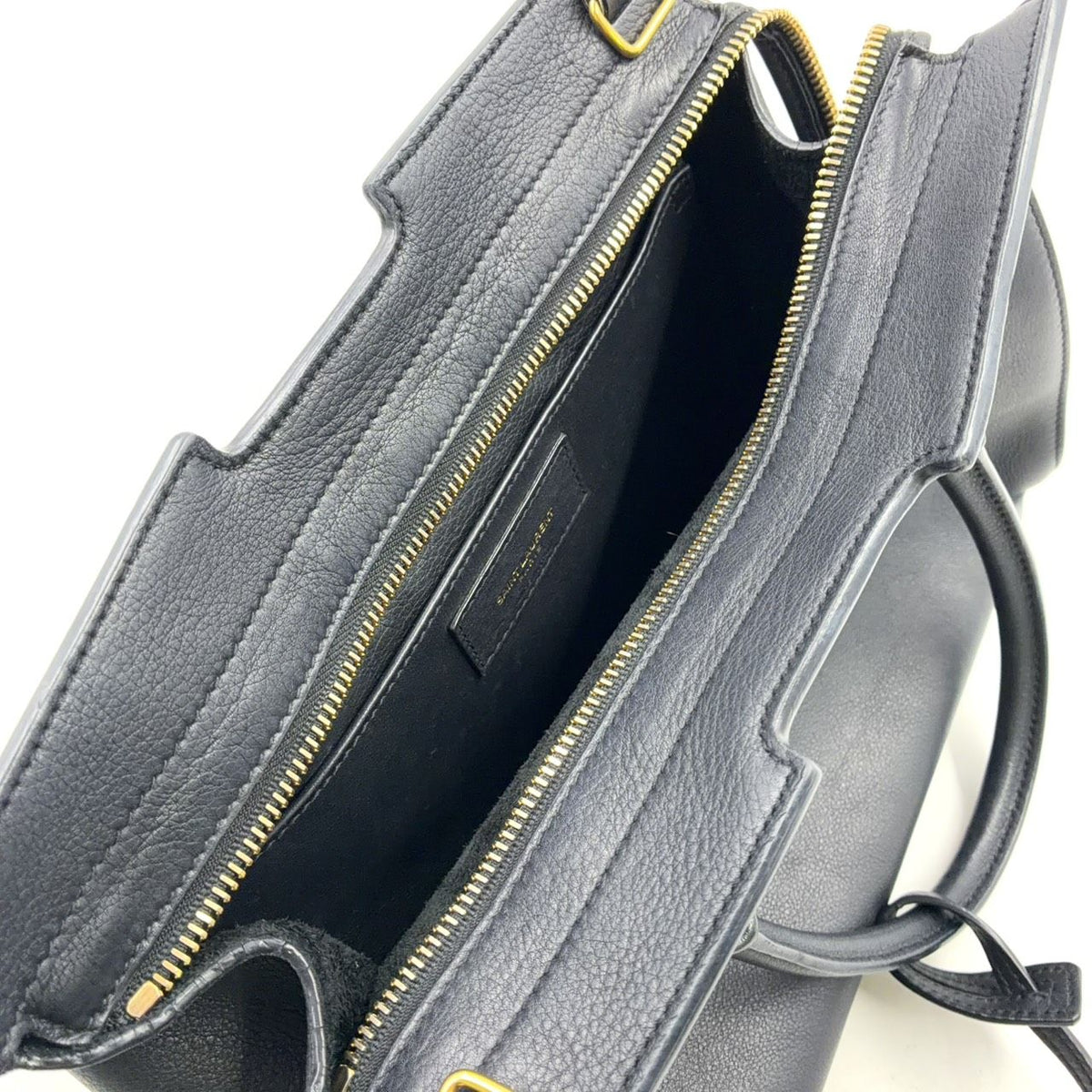 Saint Laurent Paris Baby Cabas Calfskin Black Handbag Gold — view 7