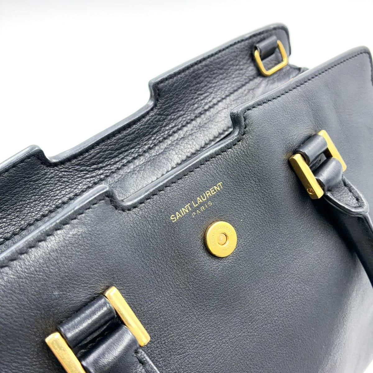 Saint Laurent Paris Baby Cabas Calfskin Black Handbag Gold — view 6