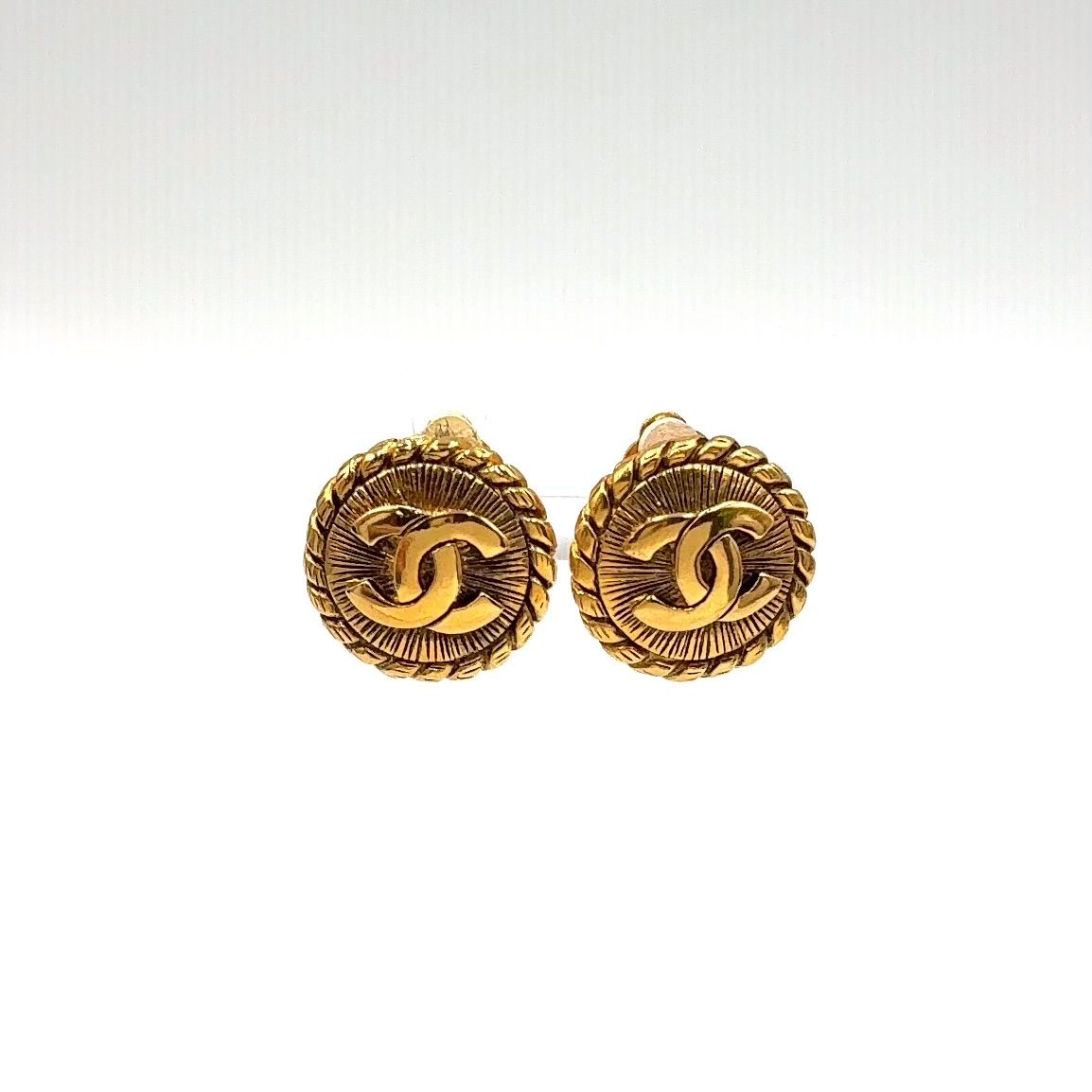 Chanel CC Logo Vintage Gold Plated Earrings