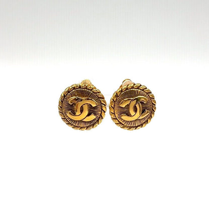 Chanel CC Logo Vintage Gold Plated Earrings