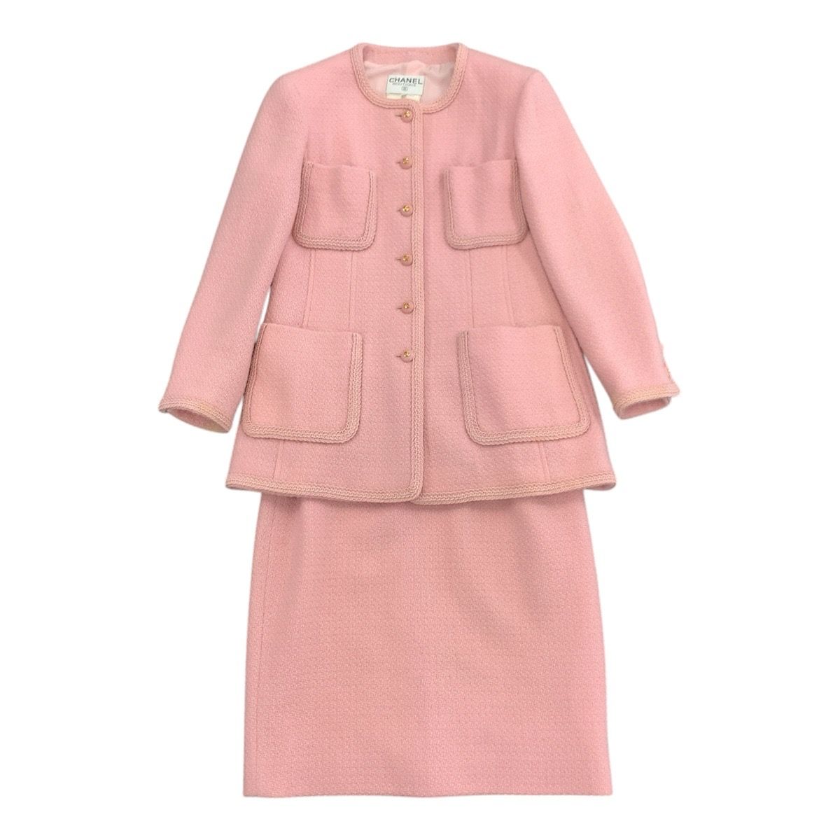 Chanel Vintage Tweed CC Logo Pink Jacket Skirt Suit — view 2
