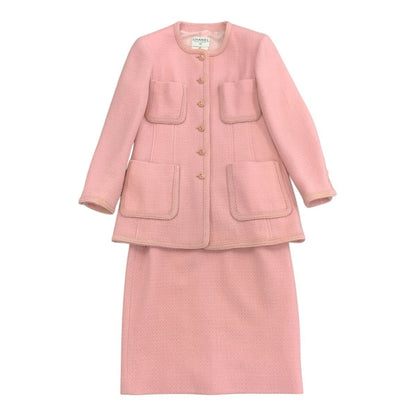 Chanel Vintage Tweed CC Logo Pink Jacket Skirt Suit — view 2
