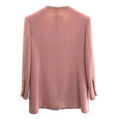 Chanel Vintage Tweed CC Logo Pink Jacket Skirt Suit — view 3
