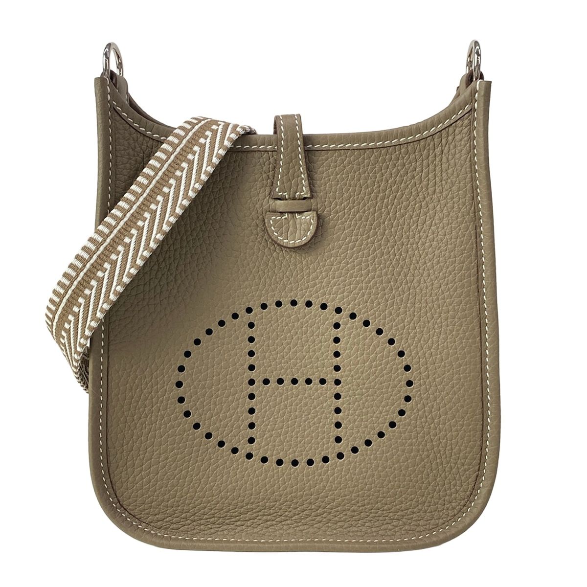 Hermes Shoulder Bag Evelyne TPM Amazon Maxi Quadrille Etoupe Silver