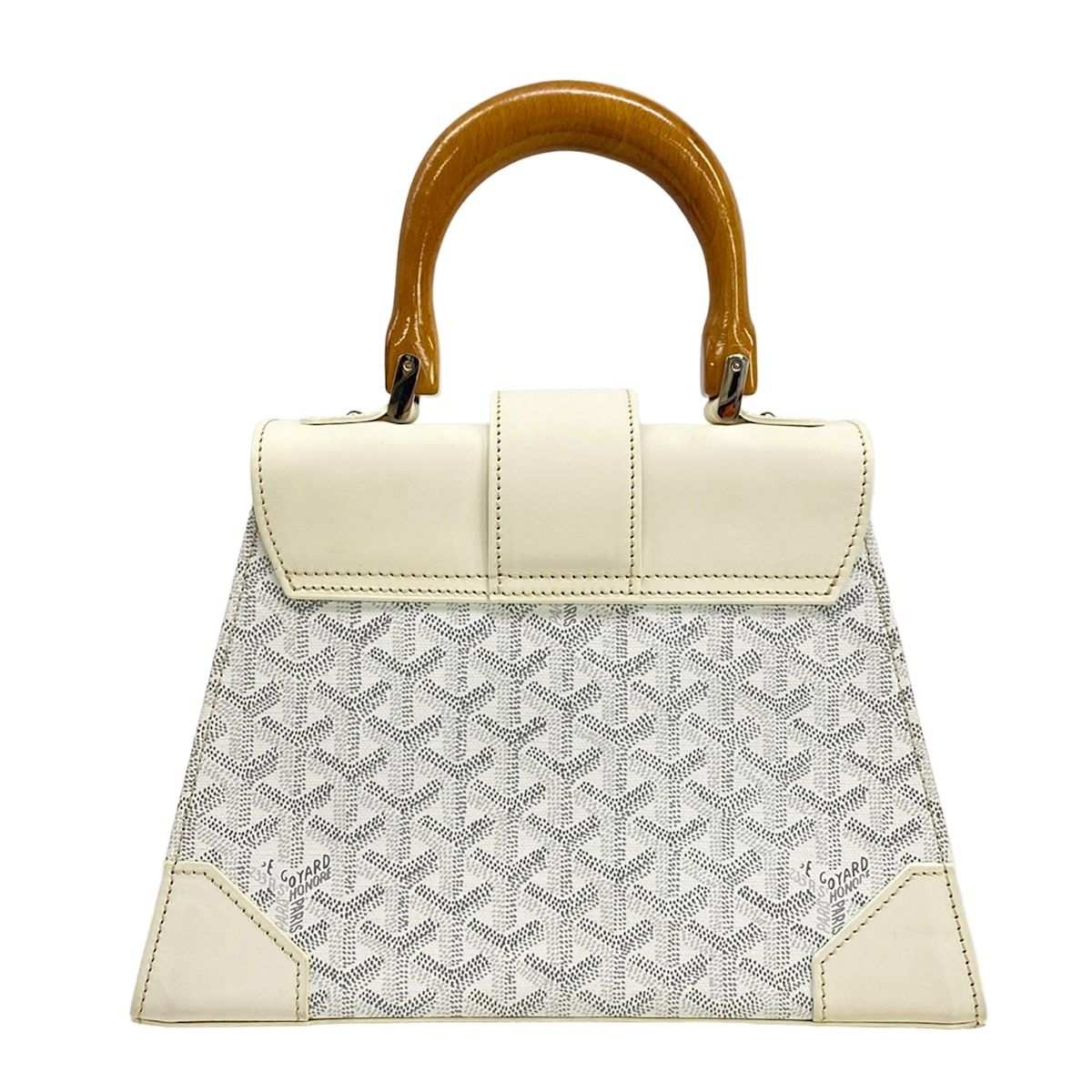 Goyard Handbag Saigon PM White Gray Brown Wood Handle Leather — view 3