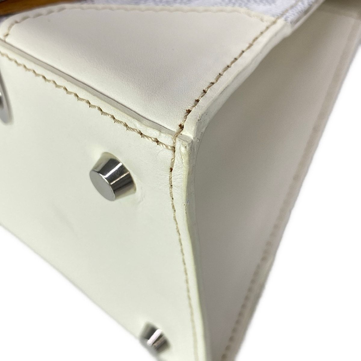 Goyard Handbag Saigon PM White Gray Brown Wood Handle Leather — view 7