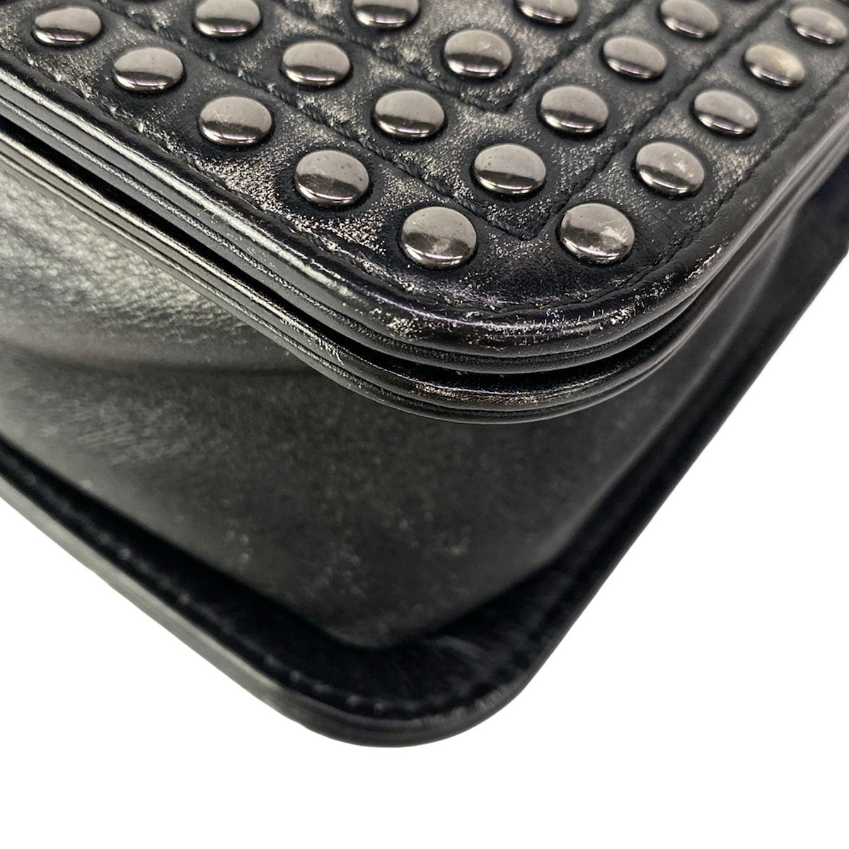 Chanel Shoulder Bag Boy Black Studs Chain Vintage Silver Wash Lambskin — view 7
