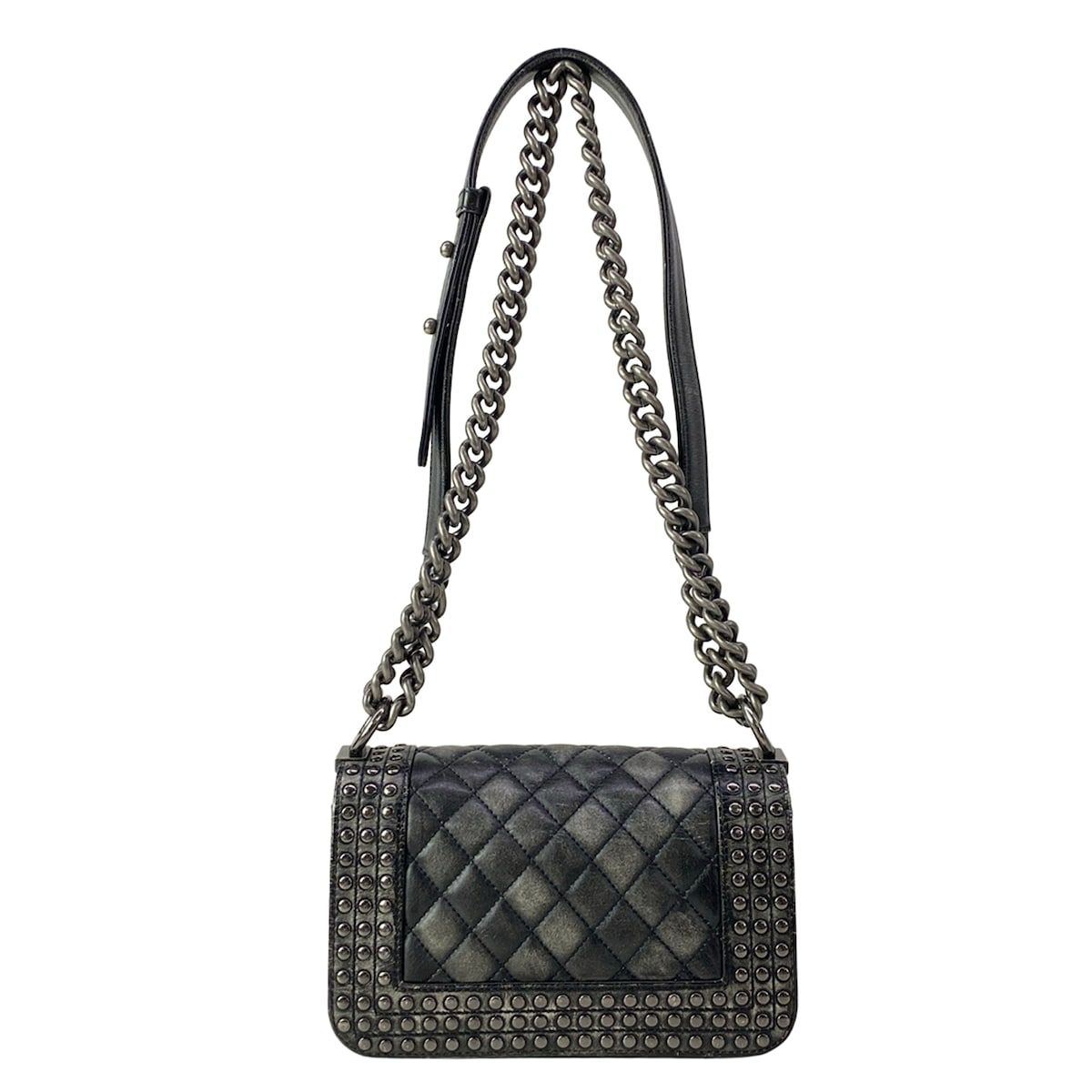 Chanel Shoulder Bag Boy Black Studs Chain Vintage Silver Wash Lambskin — view 3