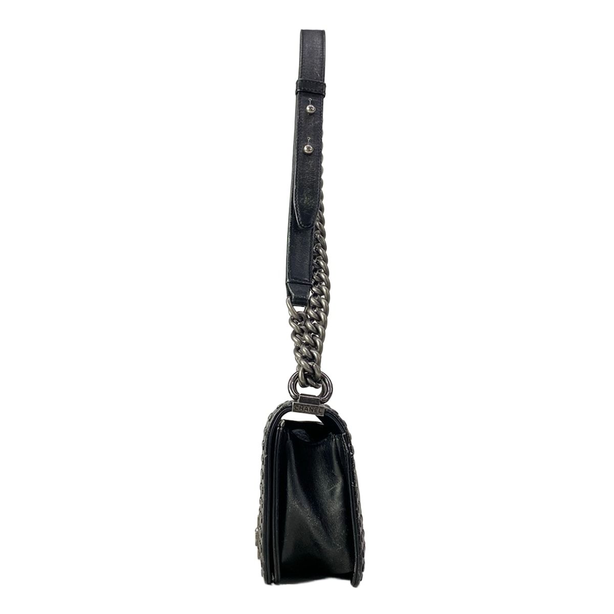 Chanel Shoulder Bag Boy Black Studs Chain Vintage Silver Wash Lambskin — view 4
