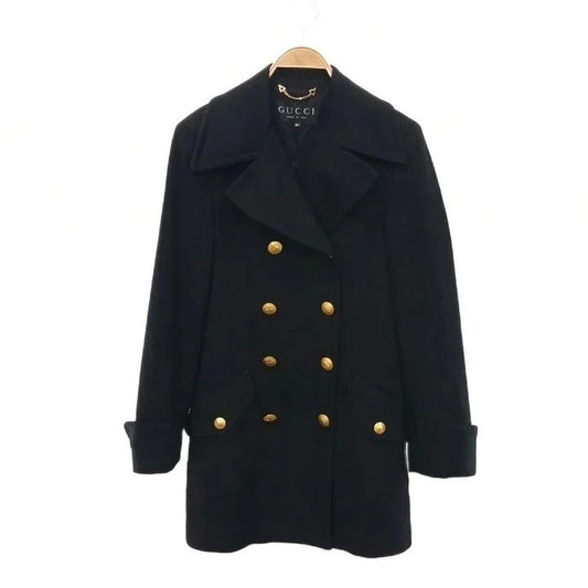 Gucci Tom Ford Era Vintage Long Coat Double B Ted GG Gold Button Cashmere 40