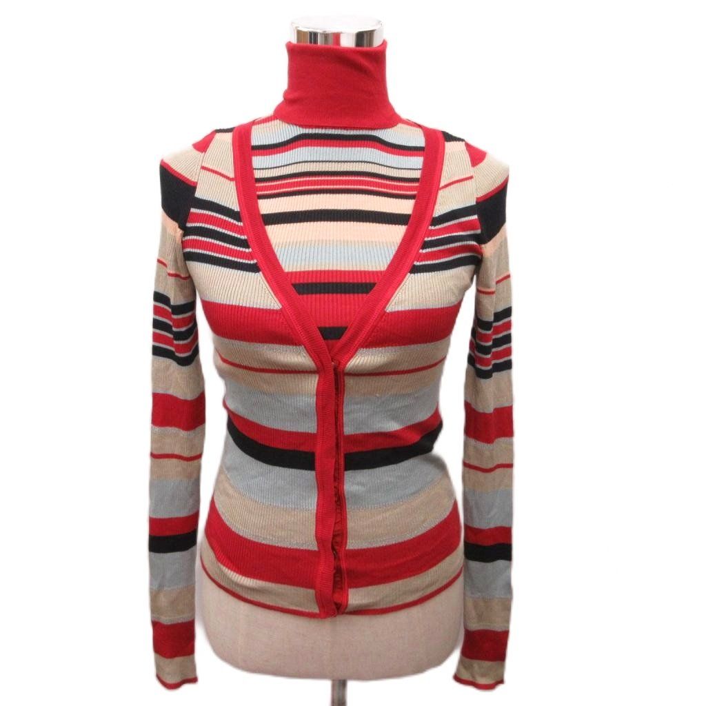 Prada Ensemble Knit Multi Border Sleeveless Cardigan M Multicolor 40