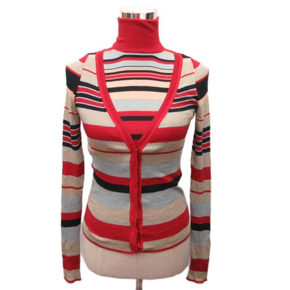 Prada Ensemble Knit Multi Border Sleeveless Cardigan M Multicolor 40