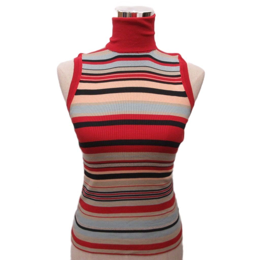 Prada Ensemble Knit Multi Border Sleeveless Cardigan M Multicolor 40 — view 4