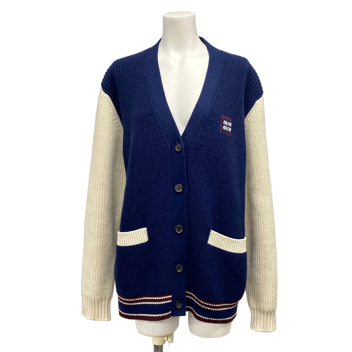 Miu Miu Cardigan S Navy Ivory Wool