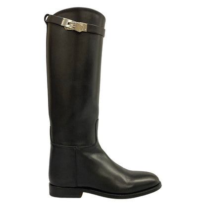 Hermes Long Boots Jumping Black Kelly Buckle Silver Leather — view 3