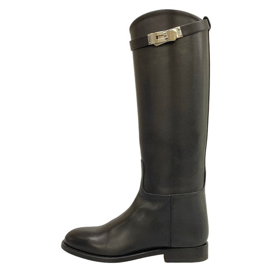 Hermes Long Boots Jumping Black Kelly Buckle Silver Leather