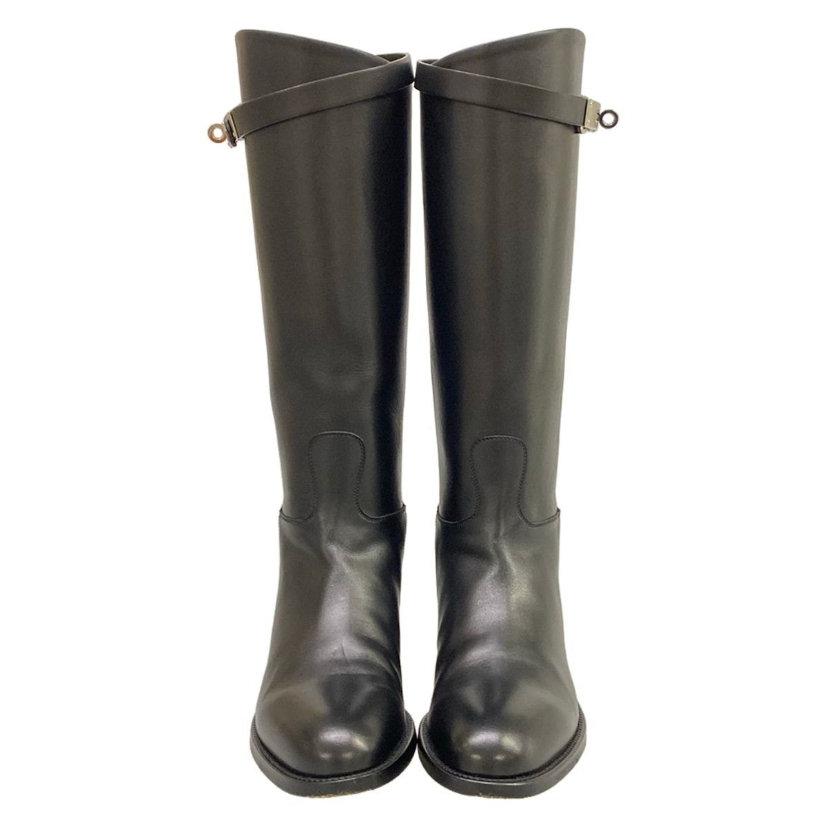 Hermes Long Boots Jumping Black Kelly Buckle Silver Leather — view 5