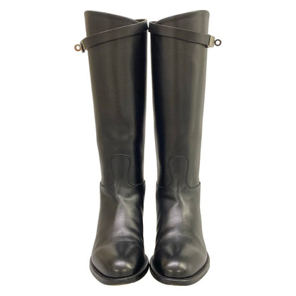 Hermes Long Boots Jumping Black Kelly Buckle Silver Leather — view 5