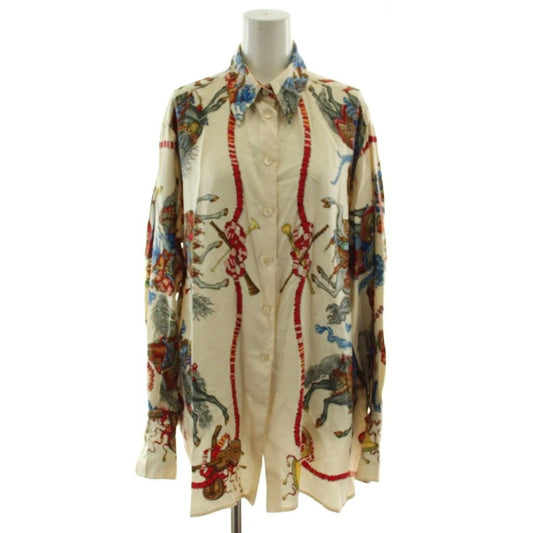 Hermes Celebration of the Sun King Shirt Blouse Silk Long Sleeve All Over Print