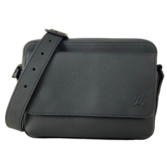 Louis Vuitton Shoulder Bag LV Aerogram Boarding Messenger Black Leather Cowhide