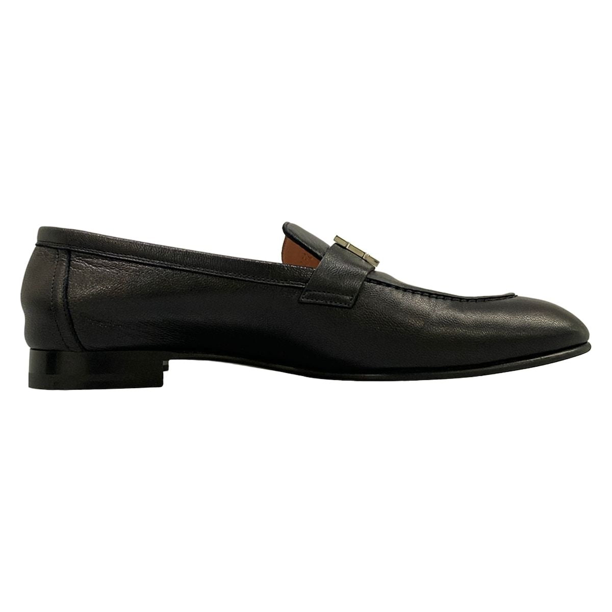 Hermes Loafers Moccasins Paris Black Silver Leather — view 2