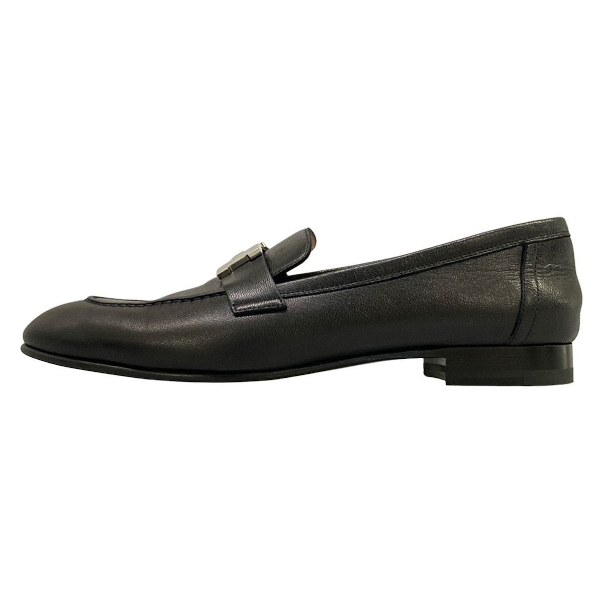Hermes Loafers Moccasins Paris Black Silver Leather