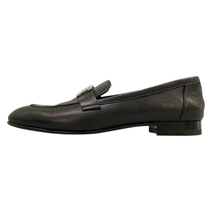 Hermes Loafers Moccasins Paris Black Silver Leather