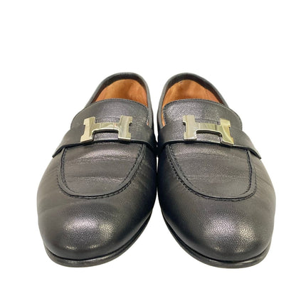Hermes Loafers Moccasins Paris Black Silver Leather — view 5