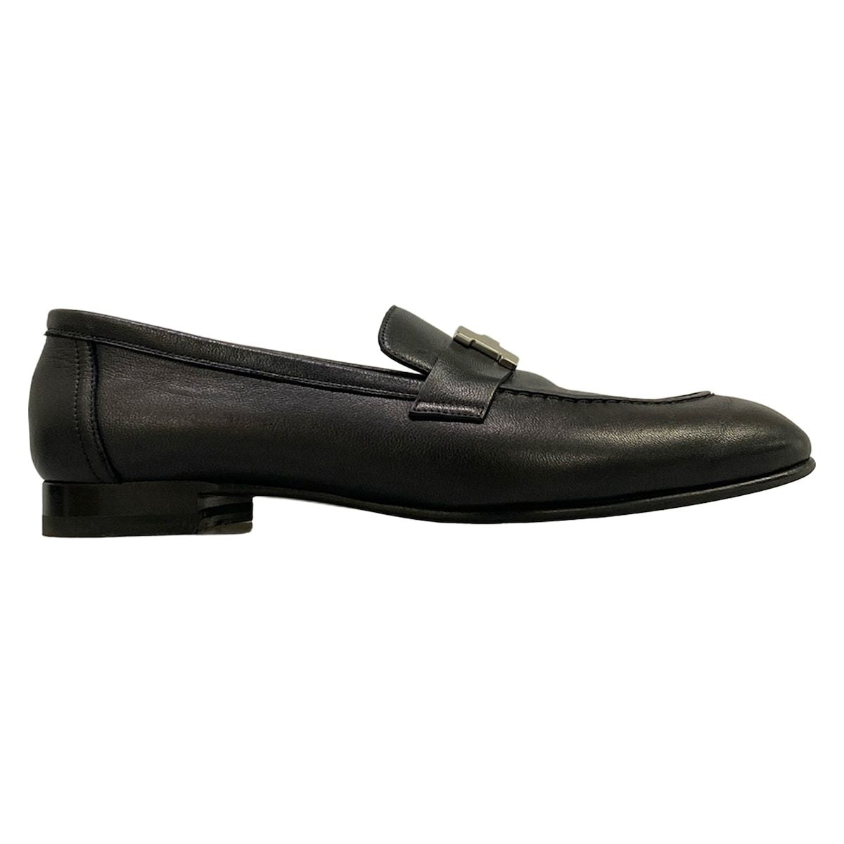 Hermes Loafers Moccasins Paris Black Silver Leather — view 4