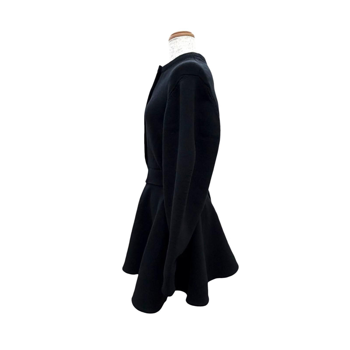 Celine Mini Dress Wool Logo Button Long Sleeve Knit Flare Black XS — view 3
