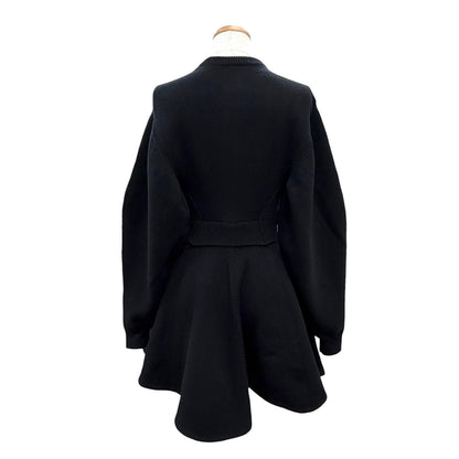 Celine Mini Dress Wool Logo Button Long Sleeve Knit Flare Black XS — view 4