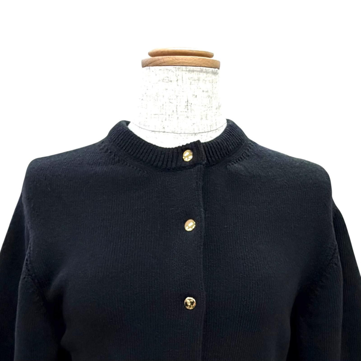 Celine Mini Dress Wool Logo Button Long Sleeve Knit Flare Black XS — view 2