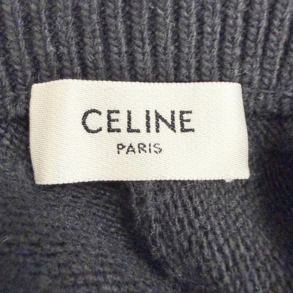 Celine Mini Dress Wool Logo Button Long Sleeve Knit Flare Black XS — view 6