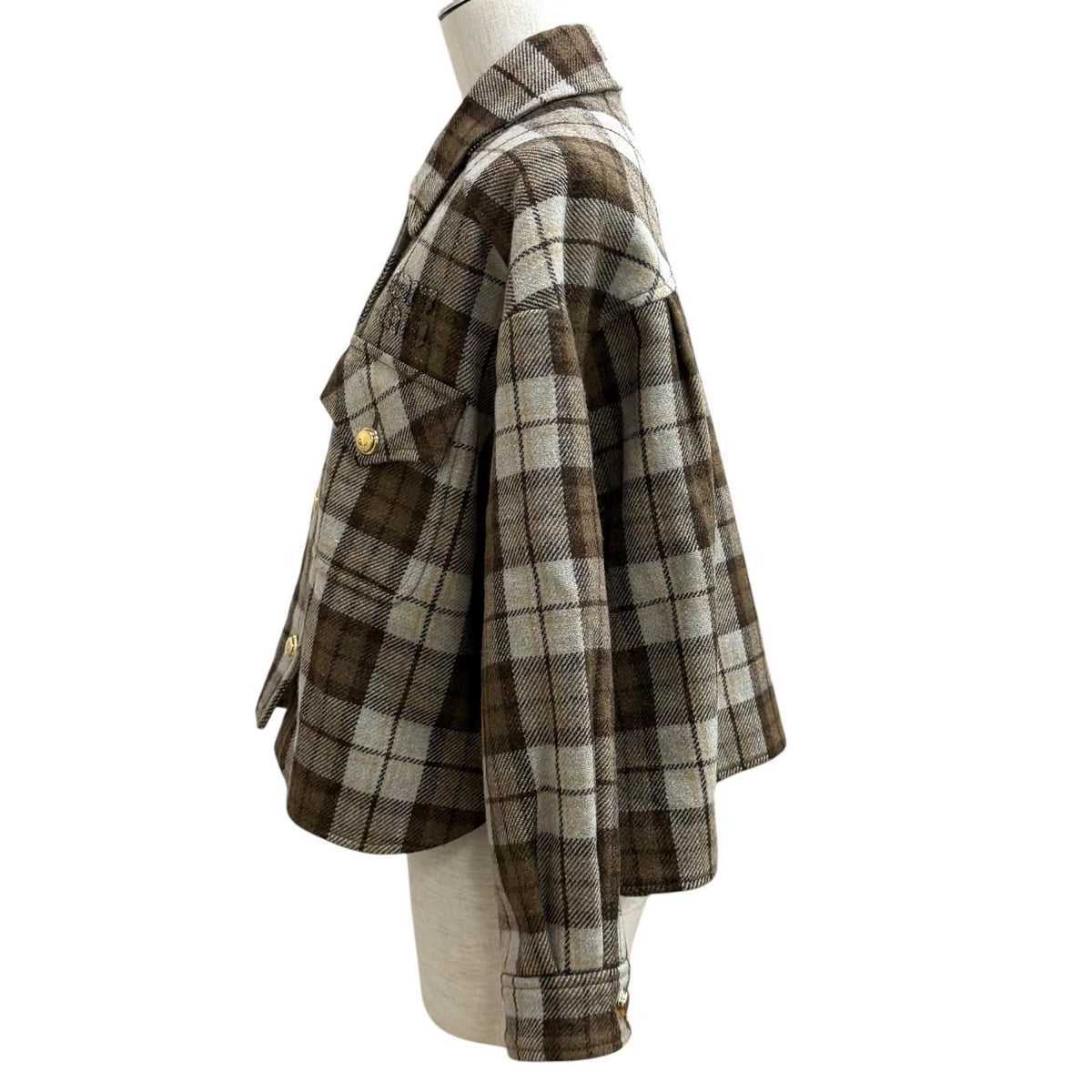 Miu Miu Logo Patch Check Jacket Brown 38 — view 3