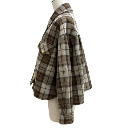 Miu Miu Logo Patch Check Jacket Brown 38 — view 3
