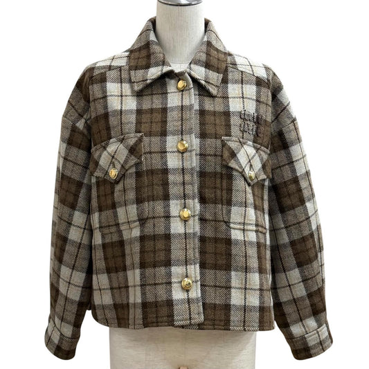 Miu Miu Logo Patch Check Jacket Brown 38
