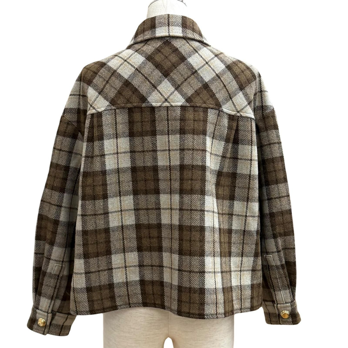 Miu Miu Logo Patch Check Jacket Brown 38 — view 4