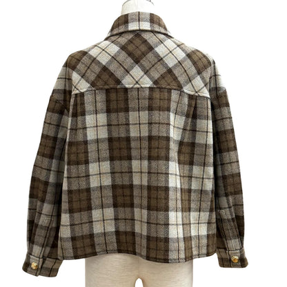 Miu Miu Logo Patch Check Jacket Brown 38 — view 4