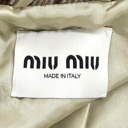 Miu Miu Logo Patch Check Jacket Brown 38 — view 7