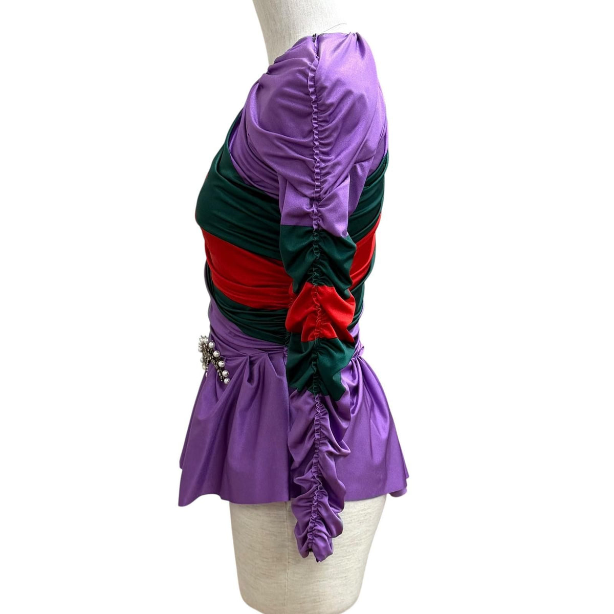 Gucci x Balenciaga Brooch Web Stripe Shirred Top Multi 36 — view 3
