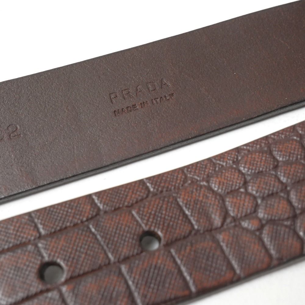 Prada Belt 90/36 Croco Embossed Leather Logo Buckle — view 5